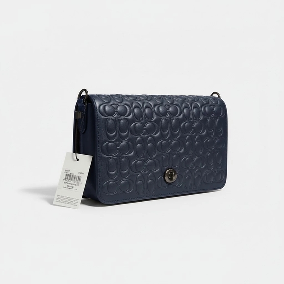Coach Signature Embossed Leather Dinky Crossbody Bag - Midnight Blue